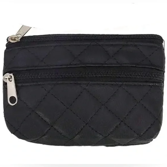 Diamond Quilted Double Zipper Black or Pink Coin Purse - Picture 2 of 10